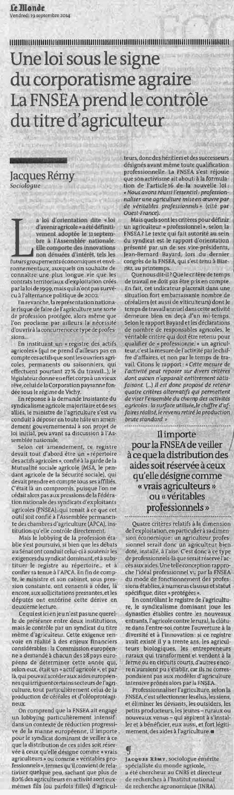 La FNSEA prend le contrôle du titre d'agriculteur... donc des aides européennes ! La FNSEA prend le contrôle du titre d'agriculteur... donc des aides européennes !