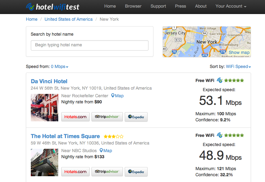 les hôtels classés selon la vitesse de leur wifi Image 1
