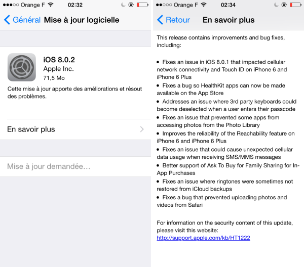 iOS 8.0.2, Apple réplique après les erreurs d’ios 8.0.1