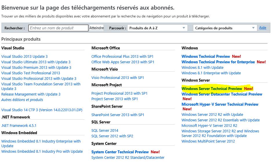 Windows Server Technical Preview disponible via MSDN