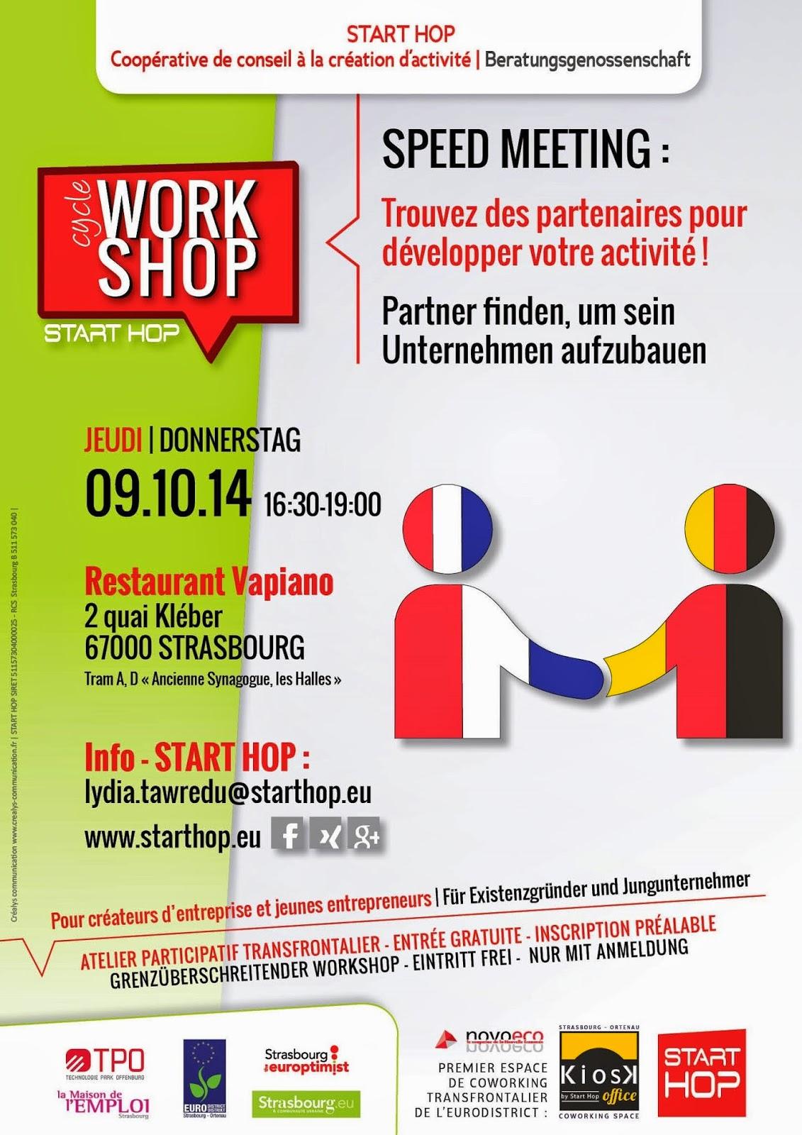 Speed Meeting d'octobre de StartHop : Trouvez des partenaires français et allemands pour développer votre activité ! Speed Meeting d'octobre de StartHop : Trouvez des partenaires français et allemands pour développer votre activité !
