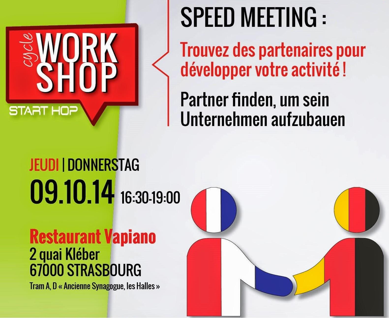 Speed Meeting d'octobre de StartHop : Trouvez des partenaires français et allemands pour développer votre activité ! Speed Meeting d'octobre de StartHop : Trouvez des partenaires français et allemands pour développer votre activité !