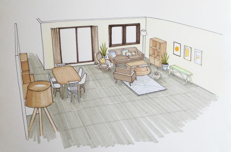 Une pièce à vivre dans les Landes croquis 4