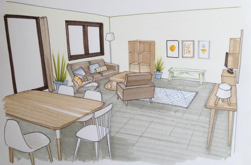 Une pièce à vivre dans les Landes croquis 3