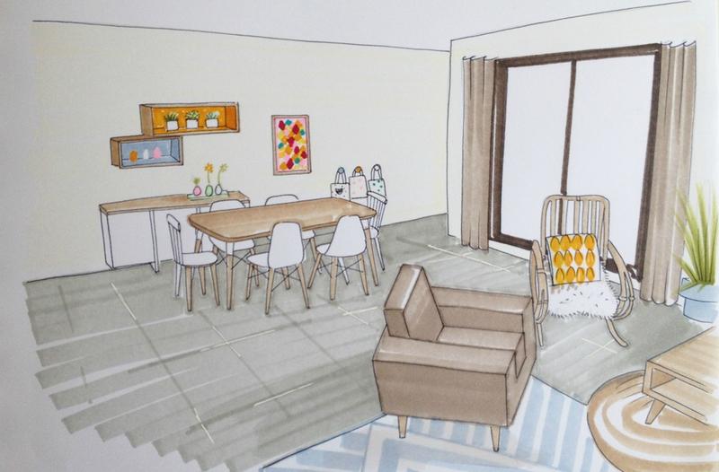 Une pièce à vivre dans les Landes croquis 2