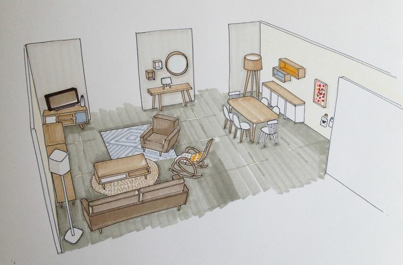 Une pièce à vivre dans les Landes croquis 1
