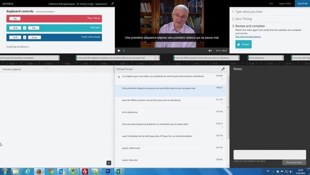 Activer les sous-titres. Amara - synchronisation