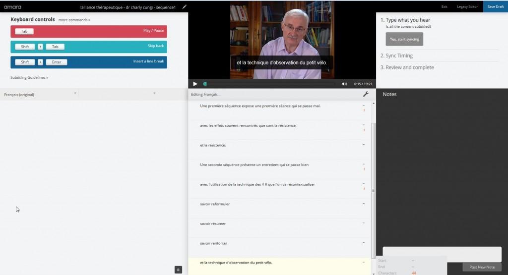 Activer les sous-titres. Amara - encodage des sous-titres