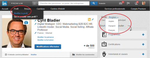 LinkedIn modifier un profil dans une autre langue