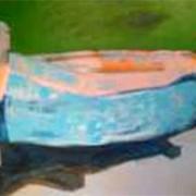 Barque sur fond vert Acrylique sur toile 97 x 146 cm