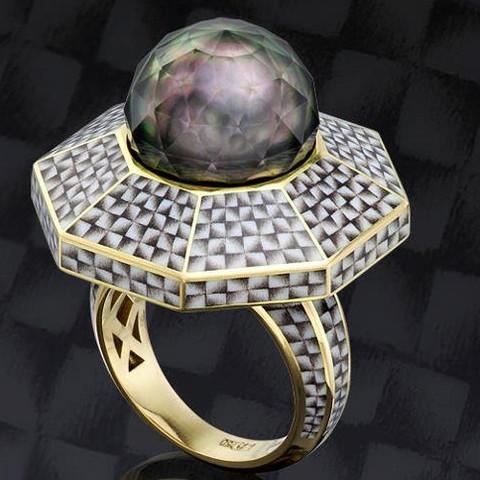 Mineral&Gem: l'exposition internationale des joyaux de la terre bague en or avec perle de tahiti naturelle taillée