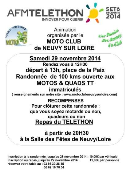 Rando Téléthon Quads et motos du MC de Neuvy sur Loire (58) le 29 novembre 2014