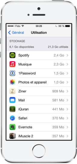Verifier stockage iOS 8