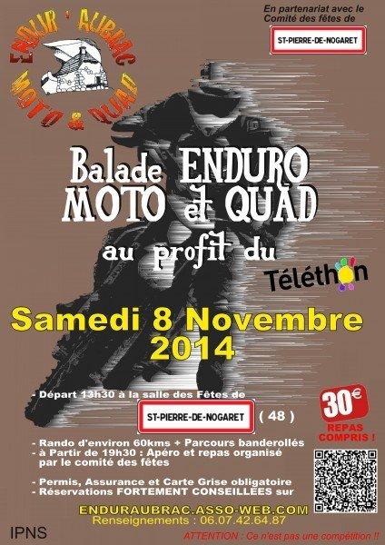 Balade Motos, quads et SSV, St Pierre de Nogaret (48) Téléthon le 8 novembre 2014