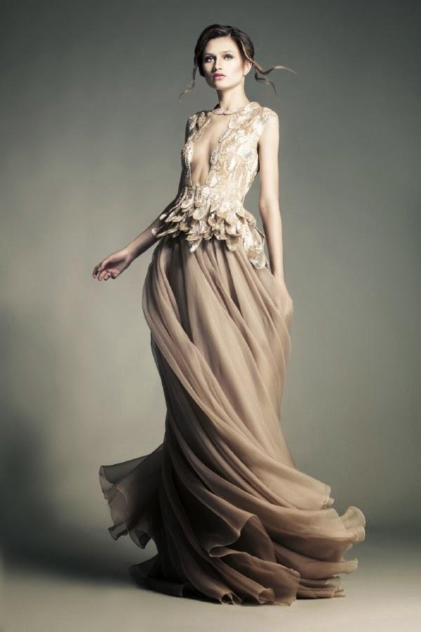 photo robes de haute couture Jean Louis Sabaji , créateur styliste au liban . Robe dans l'esprit Elie Saab , robes de cérémonie magnifique