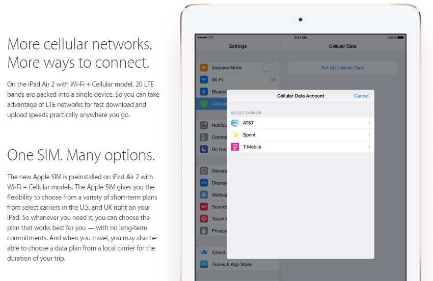 L’iPad Air 2 embarque une carte SIM universelle Carte sim universelle iPad Air 2