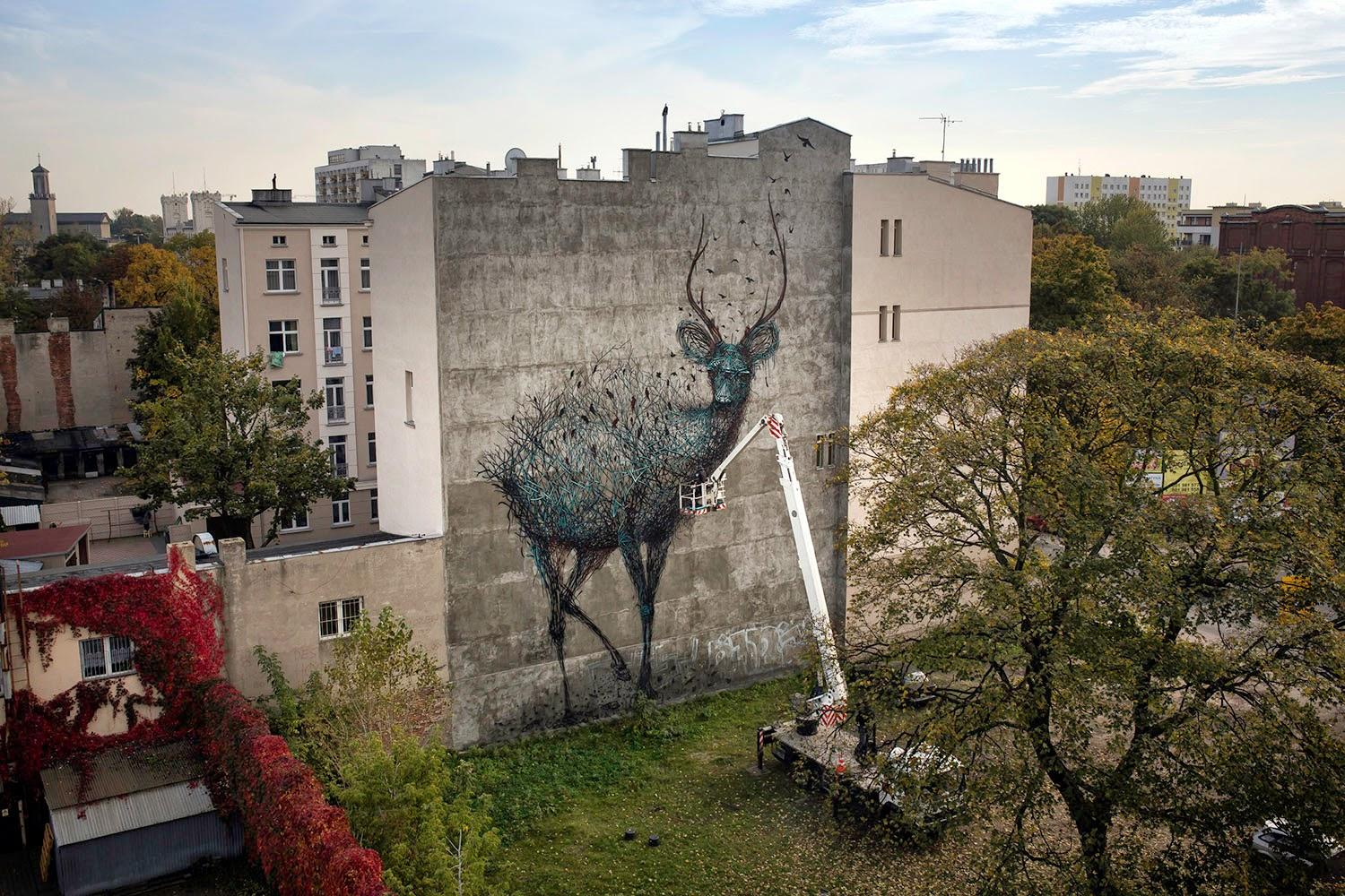 Le cerf de Lodz par DALest en Pologne - Street Art