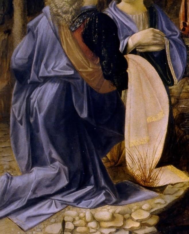Andrea del Verrocchio et Leonardo da Vinci - Le baptême du Christ (détail des drapés) - 1472-75 - 177 × 151 cm - Galerie des Offices - Florence