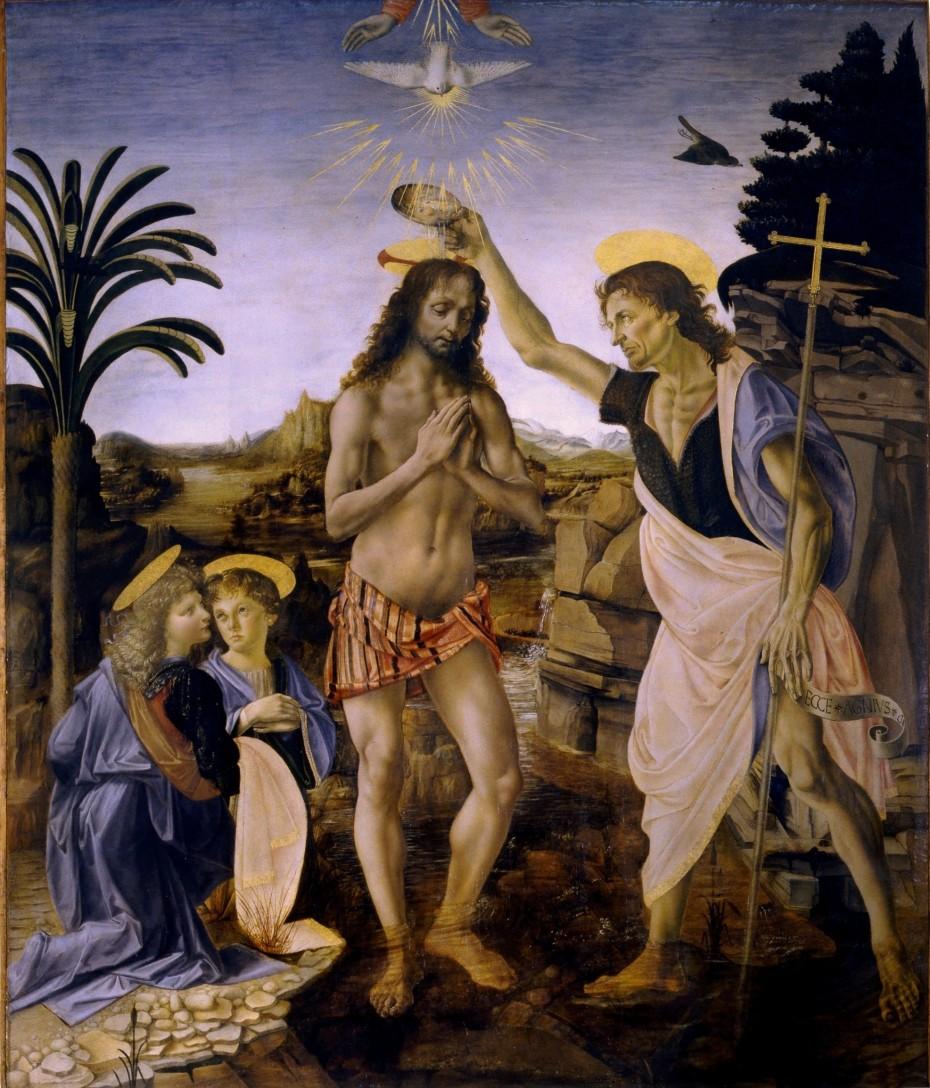 Andrea del Verrocchio et Leonardo da Vinci - Le baptême du Christ - 1472-75 - 177 × 151 cm - Galerie des Offices - Florence