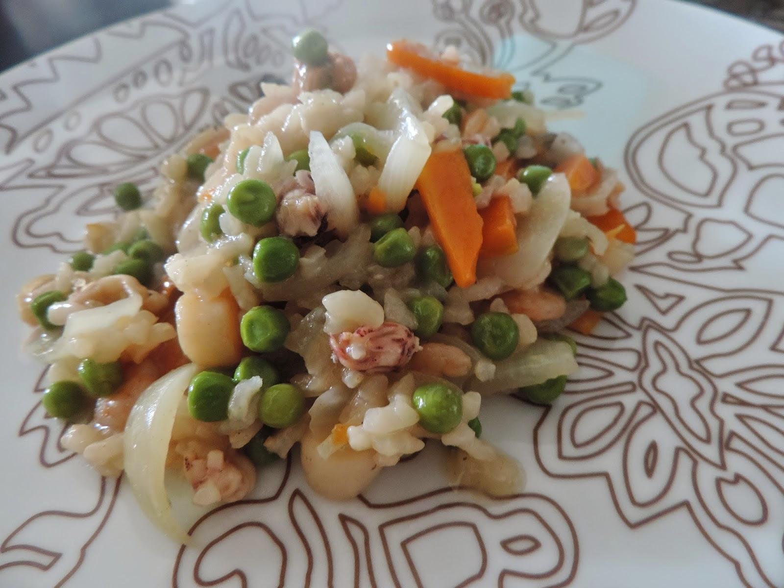 risotto aux fruits de mer et petits légumes