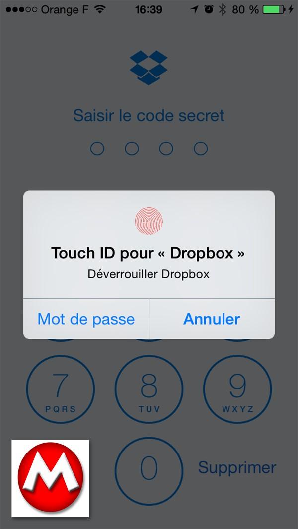 iOS : Débloquer l’application Dropbox avec la fonction Touch ID Dropbox_TouchID_1