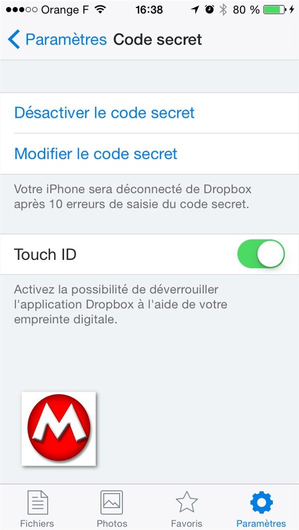 iOS : Débloquer l’application Dropbox avec la fonction Touch ID Dropbox_TouchID_2