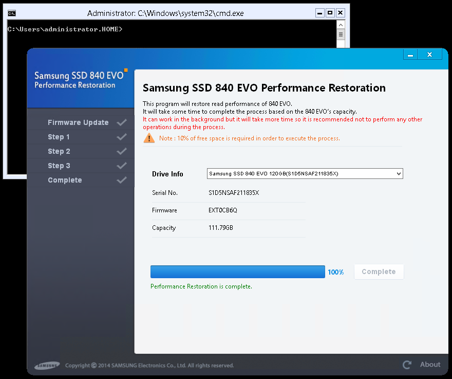 Mise à jour Samsung 840 EVO sur core server