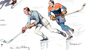 Paul Ordner, un trait au service du sport Hockey sur glace, le dribble, gravure de Paul Ordner.