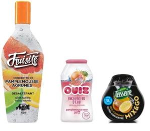 La guerre des concentrés de sirop est déclarée Les trois acteurs du marché des ultra-concentrés de sirop : Antésite, Ouiz (Solinest) et Teisseire