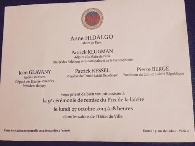 Neuvième cérémonie de remise du Prix de la Laïcité du Comité Laïcité République, en les salons de l’Hôtel de Ville de Paris