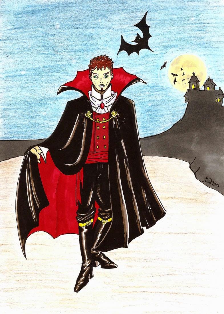Juju Gribouille d'Halloween en Dracula un soir de pleine lune