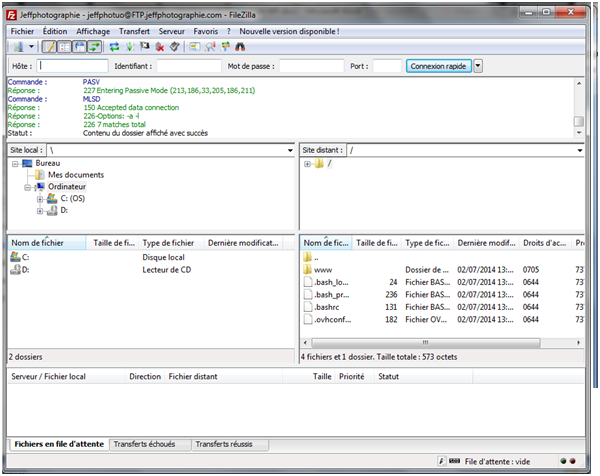 Tutoriel : Installer WordPress sur OVH en 7 étapes FileZilla vue des 2 côtés : local et serveur