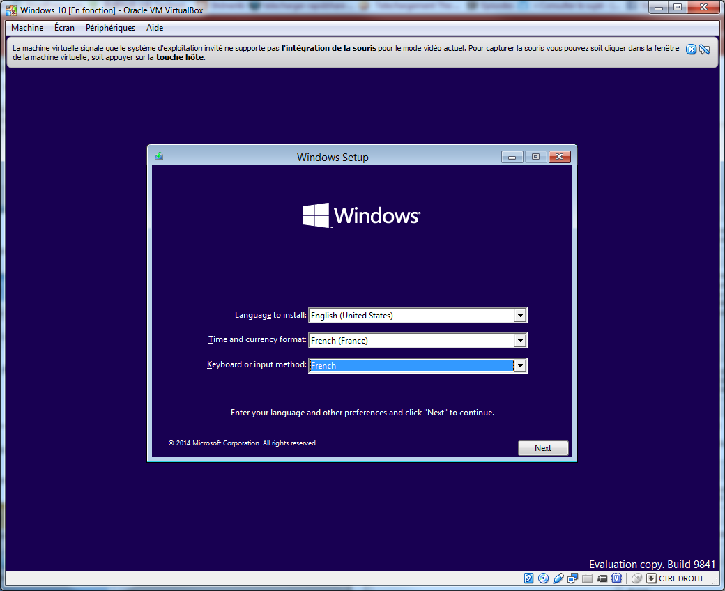 Tester la technical preview de Windows 10 en VM   install 01 