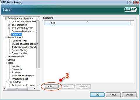 Ajouter une exclusion à NOD32 Ajouter une exclusion à NOD32