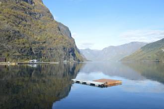 Norvège – manger sans gluten Vue depuis la Marina sur le Aurland fiord