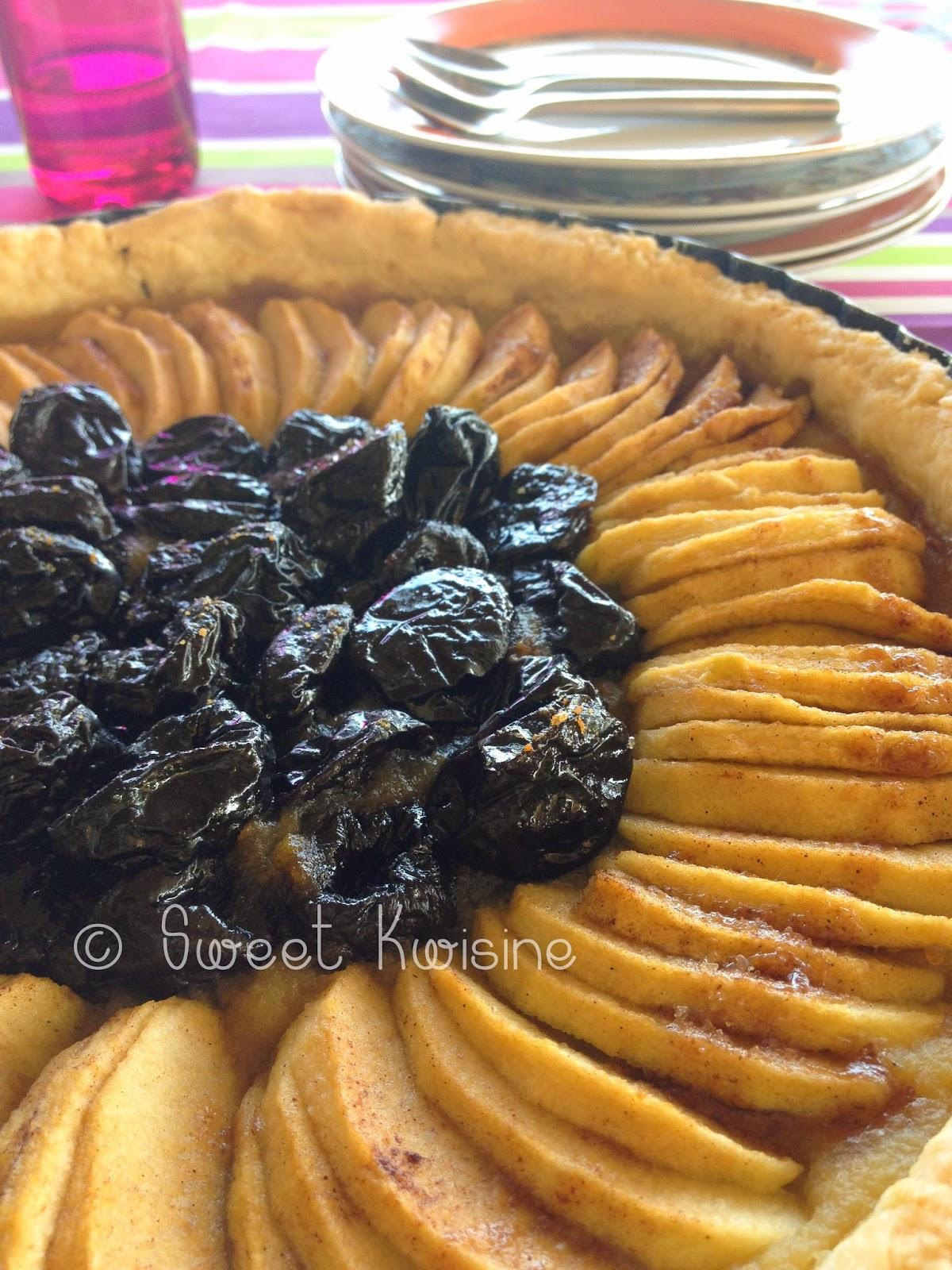 tarte aux pommes et aux pruneaux Sweet Kwisine, pommes, tarte aux pommes, pruneaux, compote de pommes, rapadura