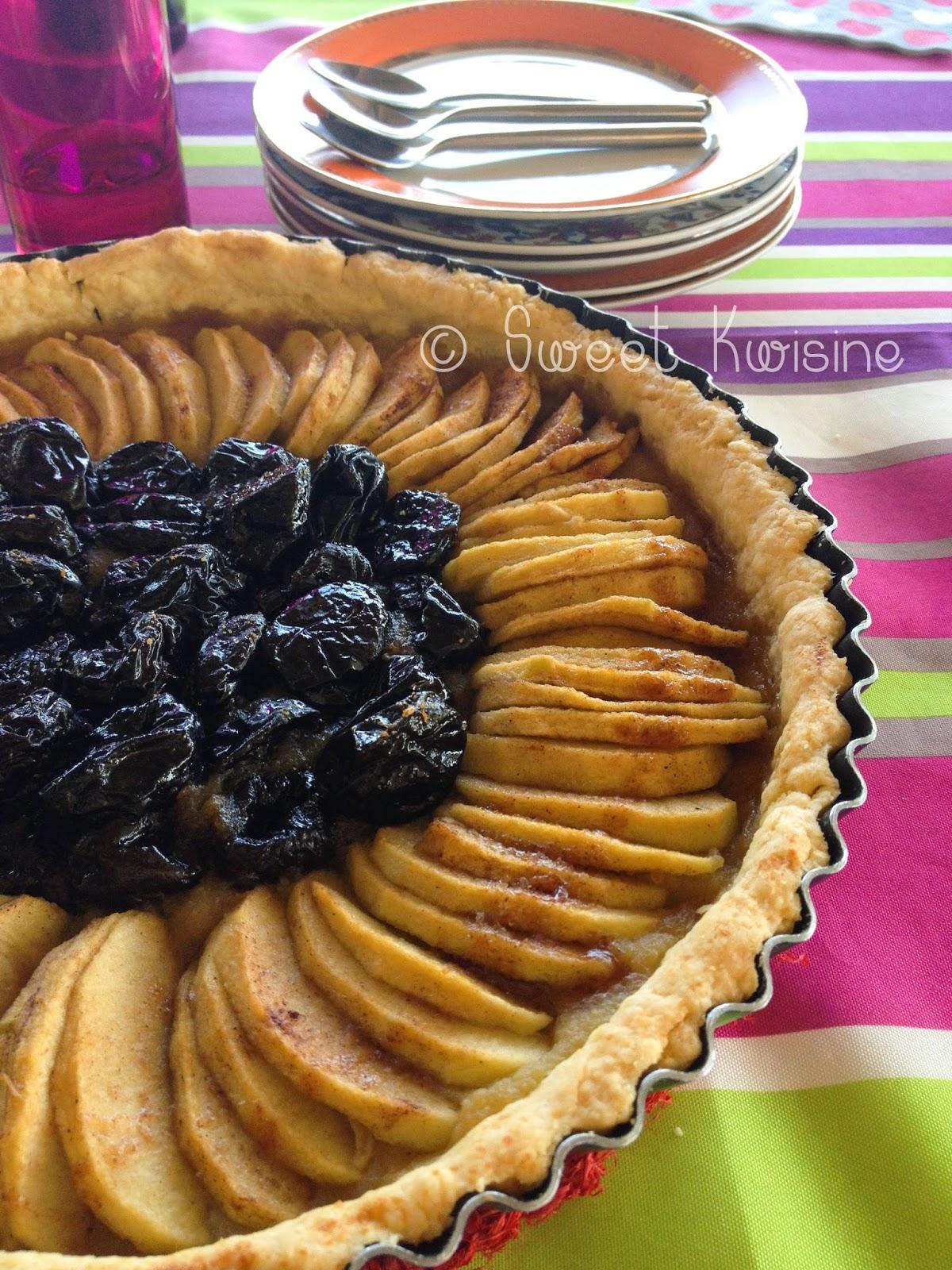 La tarte aux pommes et pruneaux Sweet Kwisine, pommes, tarte aux pommes, pruneaux, compote de pommes, rapadura