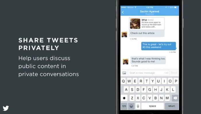 Twitter se redéfinit et s’éloigne de plus en plus des 140 caractères Partager des tweets en privé 700x396 Twitter se redéfinit et s’éloigne de plus en plus des 140 caractères