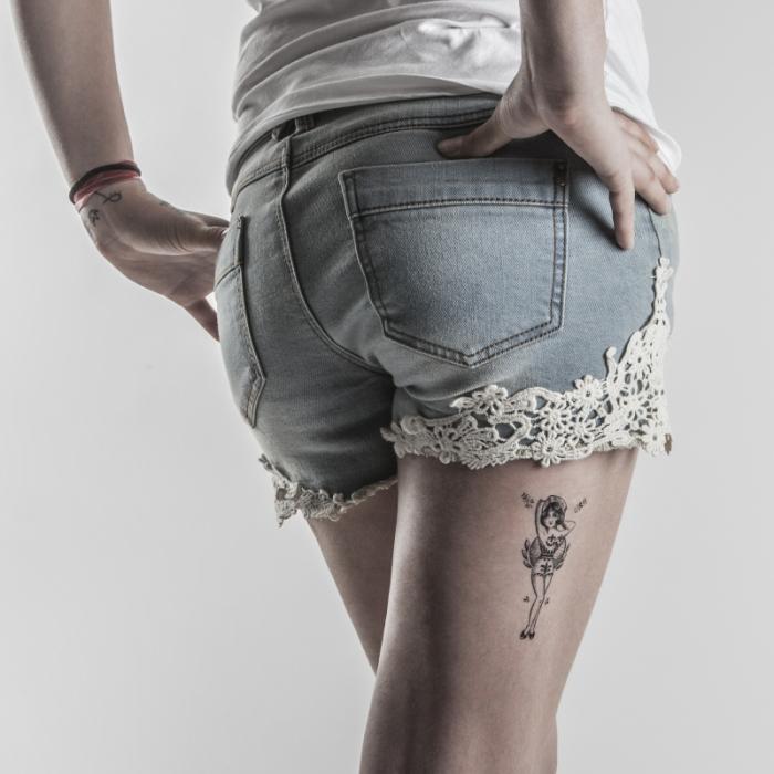 Beauté : les tatouages éphémères chics et rétros de △ Bernard Forever △ tattoo-en-mode-pin-up-porte-cuisse-bernard-forever