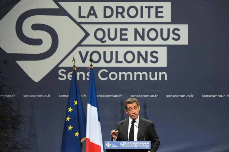 Nicolas Sarkozy, samedi, lors du meeting du mouvement de l'UMP Sens commun, où il a annoncé vouloir abroger le mariage pour tous.