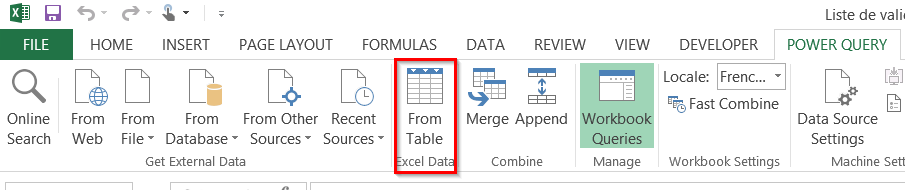Power Query from table