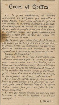 Jeanne Weber, l'Ogresse de la Goutte d'Or Crocs et Griffes