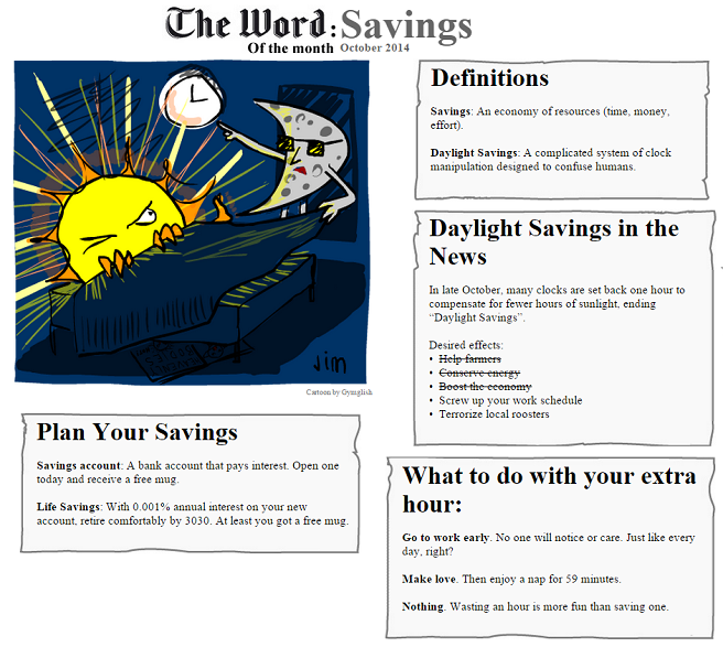 The Word of the Month (OCTOBER 2014) : SAVINGS