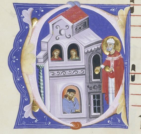 Maître de Gérone Initiale C avec saint Nicolas