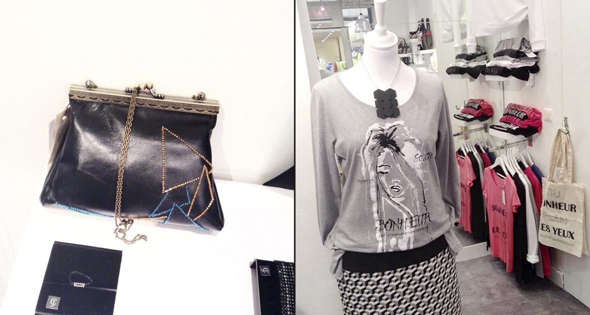 Les Talents du Sud, concept store de créateurs à Marseille pochette Bleu Liseron * tee-shirt Jonalys Precious