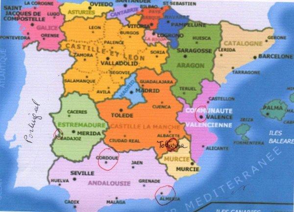 Carte d'Espagne et ses provinces pour voir les refuges