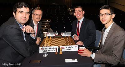 Mardi, dans le tournoi d'échecs ProBiz, la paire Anish Giri-Rajko Vujatovic a battu en finale le duo Russell Picot-Vladimir Kramnik au départage - Photo © site officiel