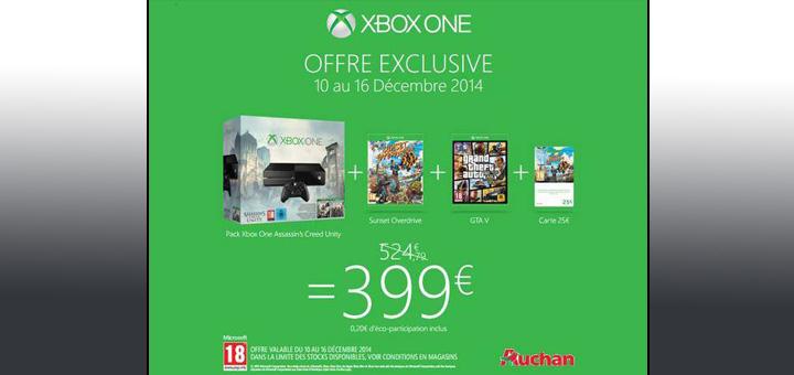 [Bon Plan] Votre Xbox One + 4 jeux et une carte cadeau pour 399€ chez Auchan !