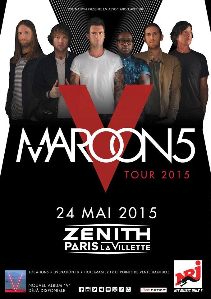 les Maroon 5 seront en concert au Zénith de Paris le 24 mai 2015. Maroon5.jpg