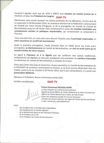 EXCLUSIVITÉ DIAF-TV. Démission du prince E. Ngassa Happi, du comité de normalisation EXCLUSIVITÉ DIAF-TV. Démission du prince E. Ngassa Happi, du comité de normalisation